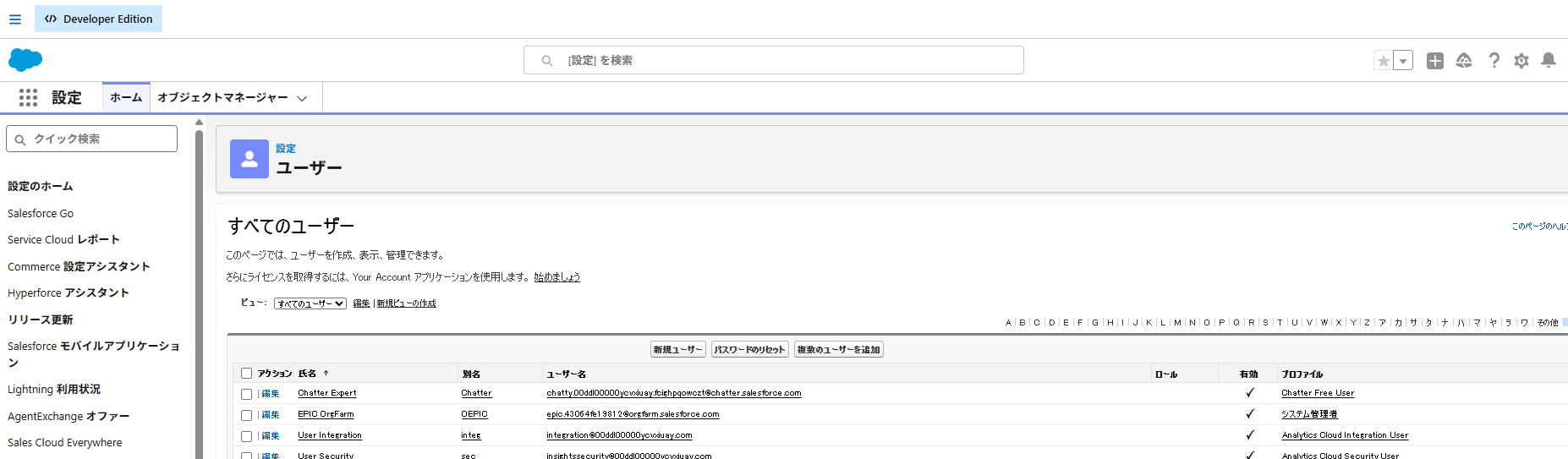 Salesforceのユーザー画面